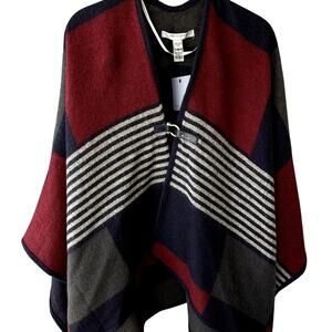 NWT Marc New York O/S Sweater Poncho w/ Metal Clasp Plaid Fall Cozecore Preppy